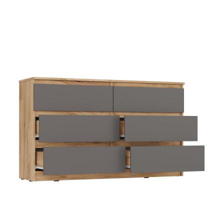 Широкий комод под телевизор 6 ящиков как лофт LOFT wood studio К-17 СИТИ ЛДСП Графит / дуб Крафт золотой