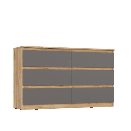 Широкий комод под телевизор 6 ящиков как лофт LOFT wood studio К-17 СИТИ ЛДСП Графит / дуб Крафт золотой