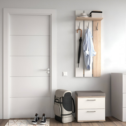 Современная мебель пуфик в прихожую мягкий с ящиком | Банкетка с сиденьем | Тумба ТПр-13 ЛАЙТ ЛДСП белый / дуб сонома / basel white, купить недорого в фирменном салоне магазине «Моя Мебель», всего за 7 790 руб.