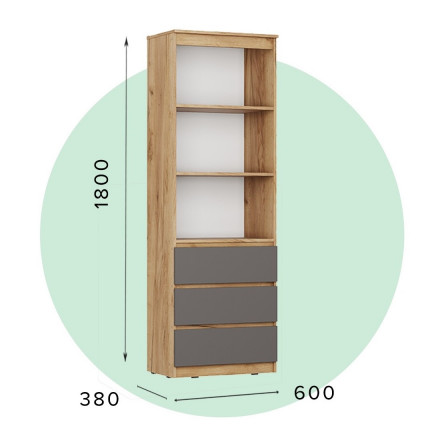 Современная мебель Стеллаж с ящиками как IKEA LOFT для книг и хранения С-22 СИТИ ЛДСП cерый графит / дуб крафт золотой, купить недорого в фирменном салоне магазине «Моя Мебель», всего за 7 930 руб.
