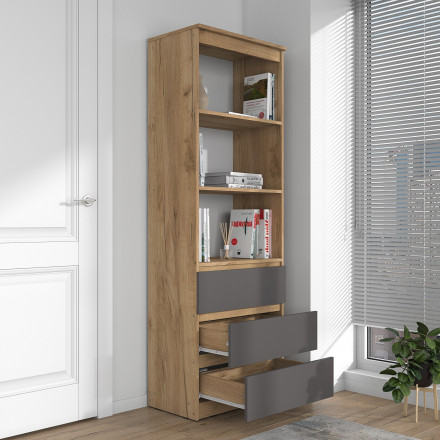 Современная мебель Стеллаж с ящиками как IKEA LOFT для книг и хранения С-22 СИТИ ЛДСП cерый графит / дуб крафт золотой, купить недорого в фирменном салоне магазине «Моя Мебель», всего за 7 930 руб.