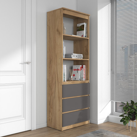 Современная мебель Стеллаж с ящиками как IKEA LOFT для книг и хранения С-22 СИТИ ЛДСП cерый графит / дуб крафт золотой, купить недорого в фирменном салоне магазине «Моя Мебель», всего за 7 930 руб.