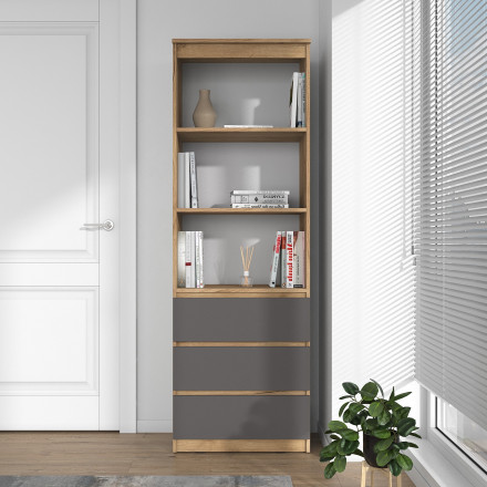 Современная мебель Стеллаж с ящиками как IKEA LOFT для книг и хранения С-22 СИТИ ЛДСП cерый графит / дуб крафт золотой, купить недорого в фирменном салоне магазине «Моя Мебель», всего за 7 930 руб.