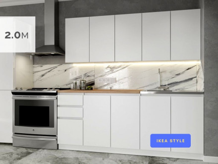 Кухонный гарнитур «Белая кухня х2.0м» для маленькой кухни в стиле IKEA МОРИ 2 м (МП) ЛДСП