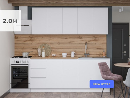 Кухонный гарнитур «Белая кухня х2.0м» для маленькой кухни в стиле IKEA МОРИ 2 м (МП) ЛДСП