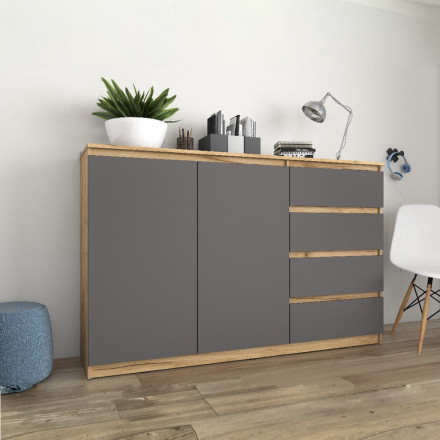 Тумба ТВ с 4 ящиками для гостиной и в прихожую в стиле LOFT Тб-23 СИТИ ЛДСП серый Графит / дуб Крафт золотой