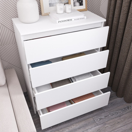 Белый комод с 4 ящиками как IKEA MALM (ИКЕА МАЛЬМ) МК 800.4 (МП/3) МС мори