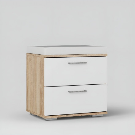 Современная мебель прихожая в коридор со шкафом для одежды, обувницей, зеркалом, вешалкой, банкеткой, тумбой в маленький узкий коридор Модульная ЛАЙТ, дизайн стиля в квартире №6 (сонома / белый), купить недорого в фирменном салоне магазине «Моя Мебель», всего за 42 470 руб.