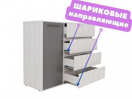 Широкий комод тумба под телевизор с 4 ящиками в детскую | в спальню | в гостиную | в прихожую nil&#039;s (дуб эльза / темно-серый лофт)