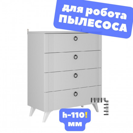 Белый Комод 4 выдвижных ящика Узкий, Высокий на ножках в Спальню, Детский, в Гостиную, в Прихожую, для одежды, в комнату К-42 ЛДСП