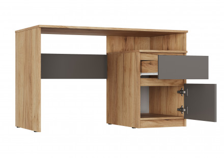 Письменный стол для школьника с тумбой как ИКЕА МАЛЬМ (IKEA MALM) СП-14 сити Графит / дуб Крафт золотой