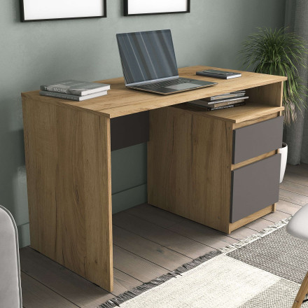Письменный стол для школьника с тумбой как ИКЕА МАЛЬМ (IKEA MALM) СП-14 сити Графит / дуб Крафт золотой