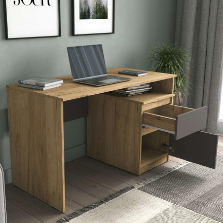 Письменный стол для школьника с тумбой как ИКЕА МАЛЬМ (IKEA MALM) СП-14 сити Графит / дуб Крафт золотой