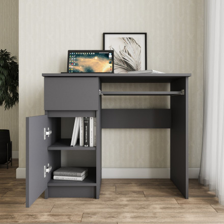Письменный стол с полкой ящиком и тумбой, аналог ИКЕА ЭЙЛЕР (IKEA EJLER) МС-1 левый (МП), Графит МС мори