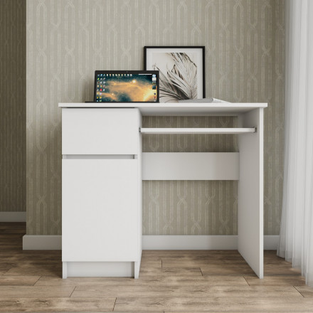 Белый стол с тумбой, полкой и ящиком аналог ИКЕА ЭЙЛЕР (IKEA EJLER) МС-1 левый (МП/3) МС мори