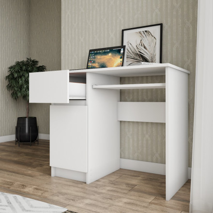Белый стол с тумбой, полкой и ящиком аналог ИКЕА ЭЙЛЕР (IKEA EJLER) МС-1 левый (МП/3) МС мори