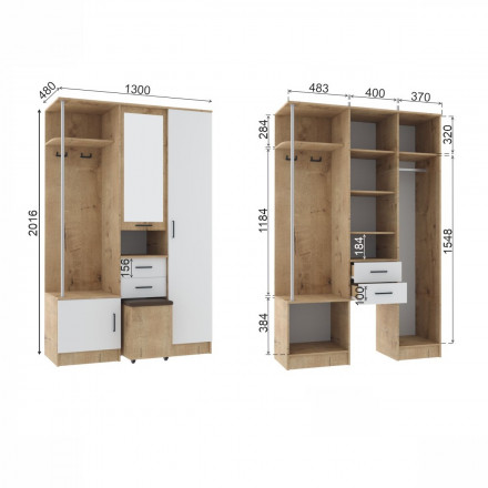 Современная мебель прихожая в коридор с зеркалом, шкафом, обувницей, вешалкой, сиденьем, полками, ящиками, тумбой и банкеткой пуфиком DYCA 130 (цемент / бунратти), купить недорого в фирменном салоне магазине «Моя Мебель», всего за 29 990 руб.