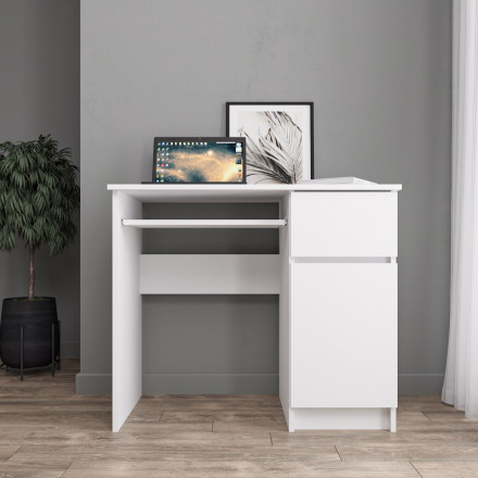Белый стол с полкой, ящиком и тумбой, аналог ИКЕА ЭЙЛЕР (IKEA EJLER) МС-1 правый (МП/3) МС мори