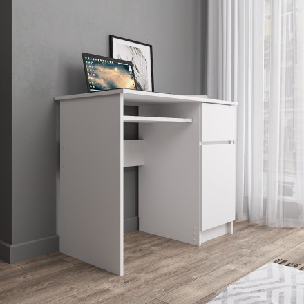 Белый стол с полкой, ящиком и тумбой, аналог ИКЕА ЭЙЛЕР (IKEA EJLER) МС-1 правый (МП/3) МС мори