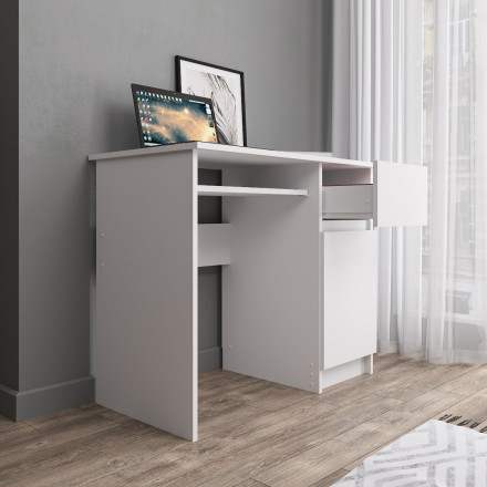 Белый стол с полкой, ящиком и тумбой, аналог ИКЕА ЭЙЛЕР (IKEA EJLER) МС-1 правый (МП/3) МС мори
