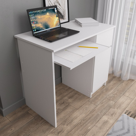 Белый стол с полкой, ящиком и тумбой, аналог ИКЕА ЭЙЛЕР (IKEA EJLER) МС-1 правый (МП/3) МС мори