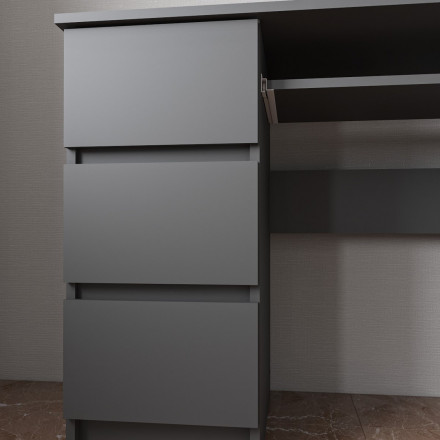 Современная мебель письменный стол с ящиками для школьника с полкой и тумбой аналог ИКЕА ЭЙЛЕР (IKEA EJLER) МС-6 левый (МП/3), графит МС мори, купить недорого в фирменном салоне магазине «Моя Мебель», всего за 7 420 руб.