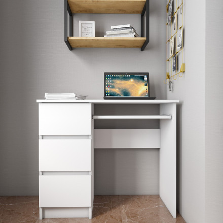 Современная мебель белый письменный стол с ящиками для школьника с полкой и тумбой аналог ИКЕА ЭЙЛЕР (IKEA EJLER) МС-6 левый (МП/3) МС мори, купить недорого в фирменном салоне магазине «Моя Мебель», всего за 7 200 руб.