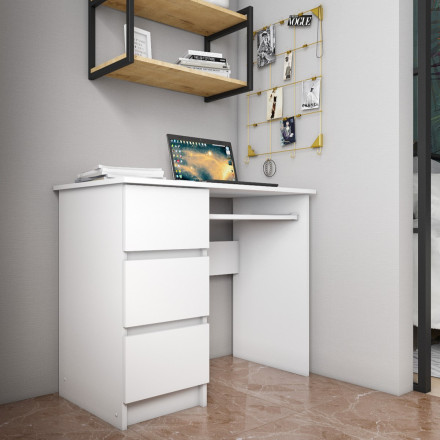Современная мебель белый письменный стол с ящиками для школьника с полкой и тумбой аналог ИКЕА ЭЙЛЕР (IKEA EJLER) МС-6 левый (МП/3) МС мори, купить недорого в фирменном салоне магазине «Моя Мебель», всего за 7 200 руб.