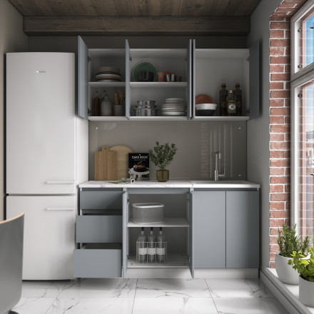 Маленький кухонный гарнитур для кухни 160 см прямая дизайн ИКЕА (IKEA), Легенда-40 sity ЛДСП сумеречный голубой / белый