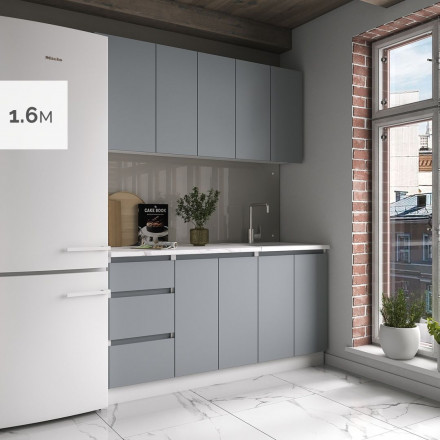 Маленький кухонный гарнитур для кухни 160 см прямая дизайн ИКЕА (IKEA), Легенда-40 sity ЛДСП сумеречный голубой / белый