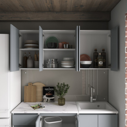 Маленький кухонный гарнитур для кухни 160 см прямая дизайн ИКЕА (IKEA), Легенда-40 sity ЛДСП сумеречный голубой / белый