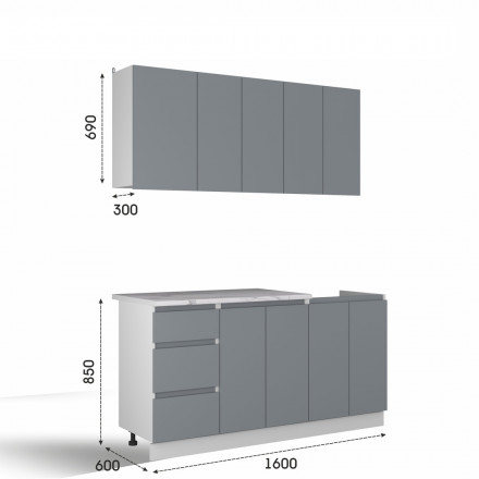 Маленький кухонный гарнитур для кухни 160 см прямая дизайн ИКЕА (IKEA), Легенда-40 sity ЛДСП сумеречный голубой / белый