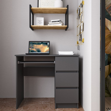 Современная мебель письменный стол с ящиками для школьника с полкой и тумбой аналог ИКЕА ЭЙЛЕР (IKEA EJLER) МС-6 правый (МП/3), графит МС мори, купить недорого в фирменном салоне магазине «Моя Мебель», всего за 7 420 руб.
