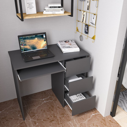 Современная мебель письменный стол с ящиками для школьника с полкой и тумбой аналог ИКЕА ЭЙЛЕР (IKEA EJLER) МС-6 правый (МП/3), графит МС мори, купить недорого в фирменном салоне магазине «Моя Мебель», всего за 7 420 руб.