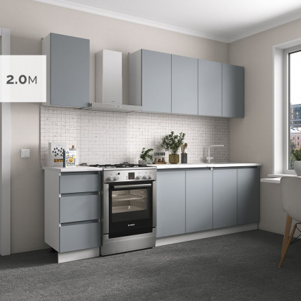 Кухонный гарнитур для маленькой кухни прямая 2 метра как ИКЕА (IKEA), Легенда-40 sity ЛДСП сумеречный голубой / белый
