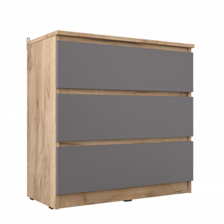 Недорогой узкий комод с 3 ящиками как IKEA SKANEVIK К-32 СИТИ Графит / дуб Крафт золотой