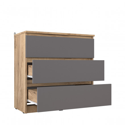 Недорогой узкий комод с 3 ящиками как IKEA SKANEVIK К-32 СИТИ Графит / дуб Крафт золотой