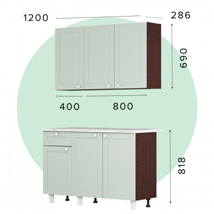 Современная мебель кухонный гарнитур ЛЕГЕНДА-38 рамка МДФ х1,2м ПВХ Финиш Фон Ментол / корпус Дуб Венге, купить недорого в фирменном салоне магазине «Моя Мебель», всего за 19 370 руб.