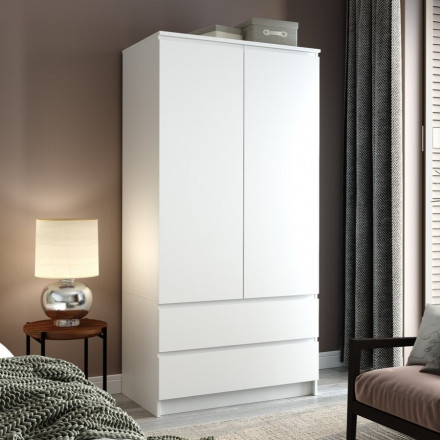 Белый распашной шкаф для одежды с 2 ящиками как IKEA SMASTAD / PLATSA МШ 900.1 (МП/3) МС мори