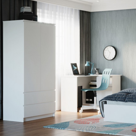 Белый распашной шкаф для одежды с 2 ящиками как IKEA SMASTAD / PLATSA МШ 900.1 (МП/3) МС мори