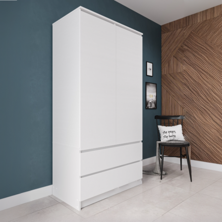 Белый распашной шкаф для одежды с 2 ящиками как IKEA SMASTAD / PLATSA МШ 900.1 (МП/3) МС мори