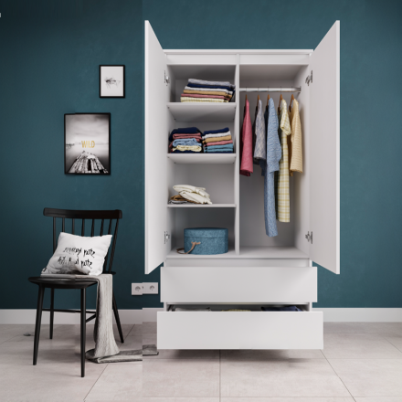 Белый распашной шкаф для одежды с 2 ящиками как IKEA SMASTAD / PLATSA МШ 900.1 (МП/3) МС мори