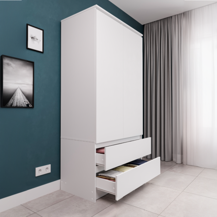 Белый распашной шкаф для одежды с 2 ящиками как IKEA SMASTAD / PLATSA МШ 900.1 (МП/3) МС мори