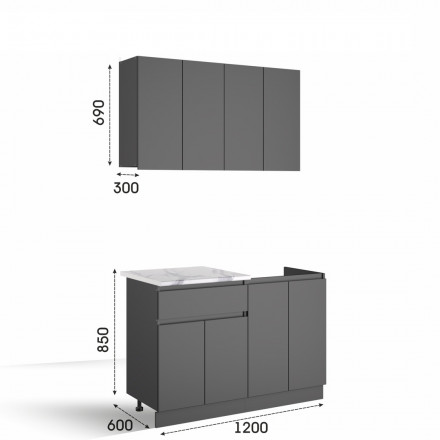 Кухонный гарнитур для маленькой кухни, Кухня 120 см дизайн ИКЕА (IKEA), Легенда-40 sity ЛДСП серый графит