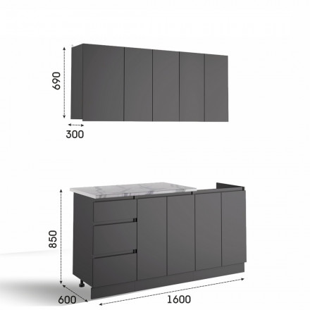 Маленький Кухонный гарнитур для кухни 160 см прямой дизайн ИКЕА (IKEA), Легенда-40 sity ЛДСП серый графит