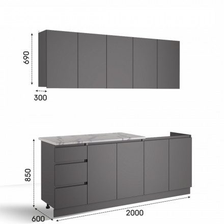 Кухонный гарнитур для маленькой кухни прямая 2 метра как ИКЕА (IKEA), Легенда-40 sity ЛДСП серый графит